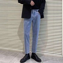 Jeans men loose straight summer thin ankle-length pants Korean trend light blue Joker men casual pants
