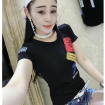  European station 2018 summer new fashion embroidered short-sleeved T-shirt womens half-sleeved wild slim-fit top Western-style small shirt
