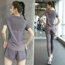 Sports suit womens summer thin net red pop professional high-end quick clothes gym morning running yoga suit