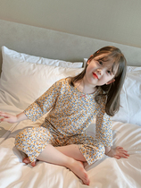 Childrens floral pajamas baby summer new childrens air conditioning clothes home clothes girls pure cotton thin section three-point sleeve