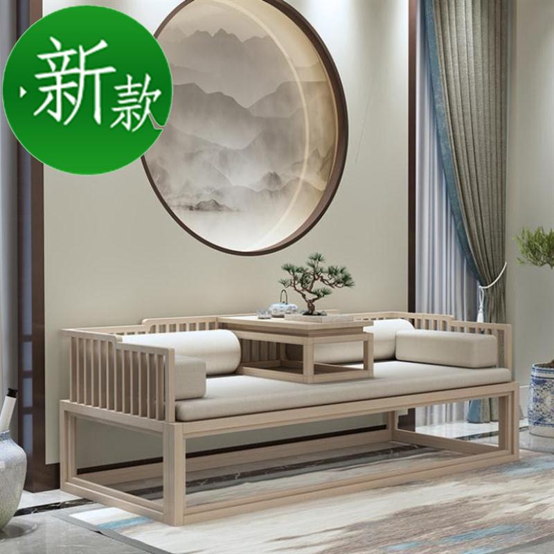 Zen Arhat bed New Chinese style solid wood backrest 06 Living room sofa Sofa fabric push-pull bed Double bed Lobby retro