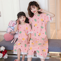 Parent-child dress mother and daughter nightdress girl princess Children Baby summer short sleeve cotton baby home clothes cute pajamas