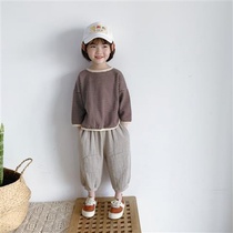 21 spring and summer mens and womens childrens baby Korean version cotton and linen breathable patch loose leg nine-point bloomers Haaren pants tide