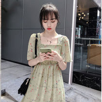Chiffon floral small fresh dress womens summer 2021 new large size western style belly cover over the knee waist thin skirt