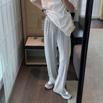 Ice silk trousers autumn ice-feeling anti-wrinkle non-iron thin breathable elastic straight tube vertical feel trend pants mens casual pants