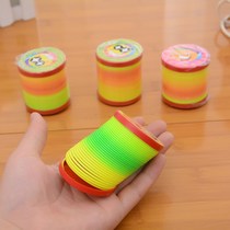  Small rainbow ring Magic plastic stacking ring Spring ring toy elastic pull ring Adult childrens game