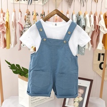 Baby bib shorts summer fashion new boys and girls suspenders Western style thin childrens casual pants