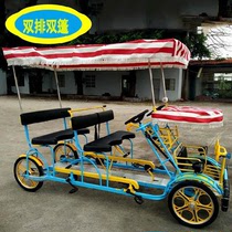  Two people double riding scenic area Four-person riding double bicycle Bicycle Childrens twins Mother mother and baby union