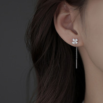 S925 Pure Silver Four-leaf Straw Ear Line 2021 New Tide Women Summer Ear Nail Small Crowddesign Temperament Earrings Mesh Red