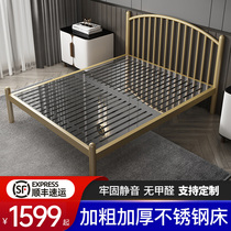 European-style padded stainless steel bed 1 2m single 1 5 m double champagne gold net Red 1 8 m iron bed frame Black