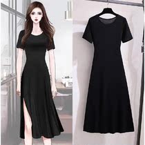 Side open fork dress womens summer skirt light mature wind wear a modal fishtail Hepburn small black dress