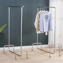 Clothing store display rack Floor-standing hanging clothes rod Stainless steel brushed silver with wheels womens store shelf display rack