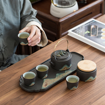 囧 Kung Fu tea set set home Japanese lifting beam pot Zen ceramic simple modern gift box custom logo