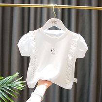 Girl White T-shirt 2021 Summer Dress New Baby Blouse Children Han Edition Cartoon Short Sleeve T-shirt Blouses