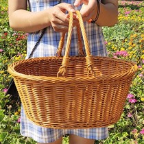 Vegetable basket with rattan picnic basket supermarket shopping basket outdoor portable basket imitation storage basket pastoral picking basket