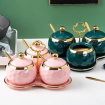 Sakura Qi seasoning tank salt monosodium glutamate seasoning box Nordic style household seasoning jar seasoning bottle kitchen bottle can combination