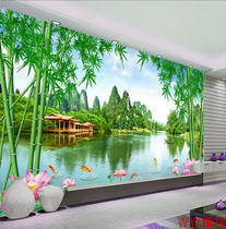  Bamboo and wood fiber integrated wallboard Chinese pastoral landscape Bamboo lotus TV background wall landscape decorative wallboard