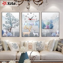 Nordic hanging painting decorative painting living room sofa background wall Modern minimalist style wall clock frameless painting clock triptych