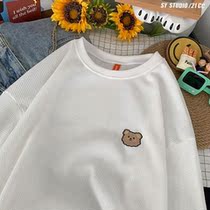 Long sleeve T-shirt female loose Korean version design sense niche coat spring and autumn thin salt waffle sweater vintage