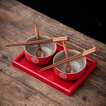 Wedding bowl chopsticks set dowry Red Bowl a pair of mothers home supplies