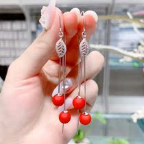 s925 Sterling Silver New leaf earrings Korean temperament earrings 2021 New Tide long tassel pearl earrings