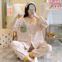 Spring and Autumn new pajamas long sleeve casual cardigan Net red sweet size cotton can be worn outside home wear suit