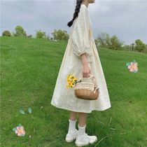 2021 summer New loose Korean style academic temperament Medium-length dress fresh daisy sweet strap dress women