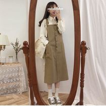 Two-piece set of single spring and autumn new Korean style college style casual girl wind shirt strap skirt dress