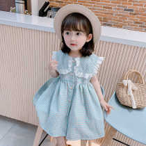  Girls  summer clothes Plaid summer dresses Childrens doll collar Western princess skirt Baby little girl summer skirt