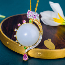 (21:00 start price) Hetian jade pendant female Xinjiang mutton White Jade seed material 18K gold inlay
