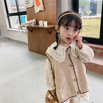 Girls Korean foreign style set 2021 spring new female baby lace dress vest cardigan two-piece tide