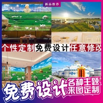 Inner Mongolia package restaurant hotel background wallpaper cattle and sheep grassland ranch landscape mural barbecue hot pot shop wallpaper