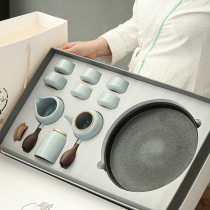 Japanese Ru kiln open piece can raise kung fu tea set home modern simple ceramic tea cup dry brew tea tray set set