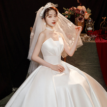 Temperament bra wedding dress white satin simple light go out gauze bride Tour star the same evening dress women