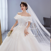 One-shouldered wedding dress 2021 new trailing summer bride main yarn temperament simple atmosphere small man covering thick arms
