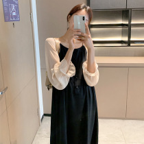 Pregnant women autumn dress 2021 new large size loose long Korean temperament chiffon stitching long sleeve skirt