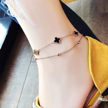 New Korean version of simple personality sense titanium steel anklet female bell ins plated 18K Jinsen small net red tide does not fade