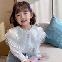 2021 Spring New Girls foreign baby shirt Fashion top baby Korean long sleeve white shirt childrens clothing tide
