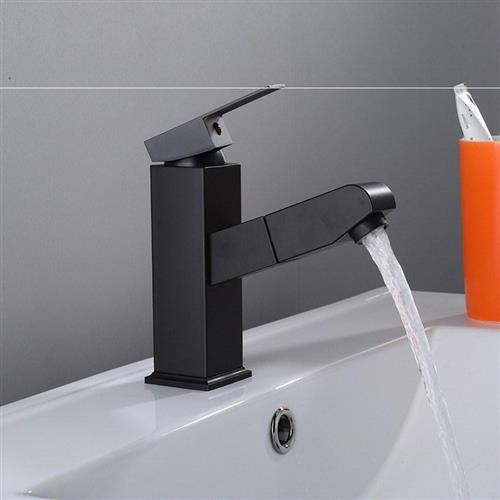 n Black pull-out hot and cold water faucet Stainless steel basin C faucet bathroom basin faucet retractable