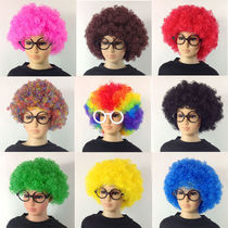 Kindergarten performance area material props fried head wig funny clown head cover performance funny color wig set