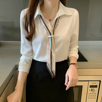 2021 summer new fashion white shirt foreign style professional shirt female design sense niche chiffon long sleeve top