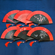 Chinese style red dance folding fan Hanfu Japanese folding classical fan photo catwalk