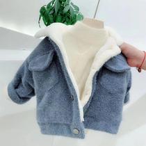 Fall winter new baby plus velvet padded coat for boys and girls 1-3 years old baby foreign style winter Korean version of warm cotton clothes