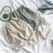 2021 summer new style childrens boy outfit bottoms pocket wild pants pure cotton swimsuit loose baby shorts