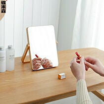 Wooden desktop Beauty Mirror European makeup mirror simple solid wood vanity mirror portable folding HD wooden table mirror