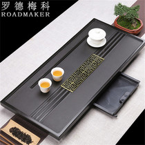 ROADMAKER natural black gold stone tea tray Household stone tea table water storage drawer type stone sea drain tray