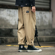 Autumn new fashion Joker khaki overalls mens fashion brand Japanese loose large size straight nine casual pants