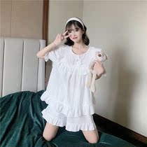 Pajamas womens summer new simple casual short-sleeved suit womens Korean version of sweet girls solid color home clothes two-piece set