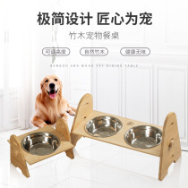 (A Generation Hair) Pet cat Cat Food Basin Double Bowl Ceramic Cat Rice Bowl and Cat Basin Wood Frame Feeding Pet Three Bowls