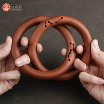 Zhengzong old date wood Qiankun ring Yin and Yang Ring bracelet Daoist Buddhist Pure Handmade Integrated Wood Engraving Real Zhu Sand Seven Stars